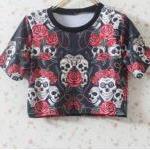 Vintage Sexy Casual Flowers Skull Top..