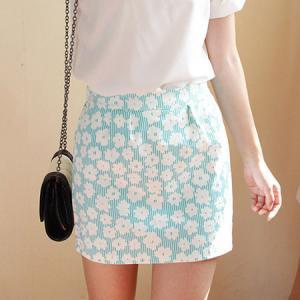 Cute Floral Print Pullover Knit Shorts Matching Set - Blue main image 0