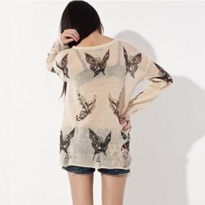 Punk Style Loose Fitting Frayed Butterfly Print..