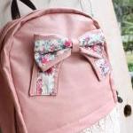 Fashion Cream Backpack With Red Floral Bow..