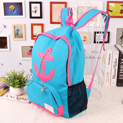 Leisure Candy Color Anchor Print Chain Backpack - Blue [grhmf22000176]