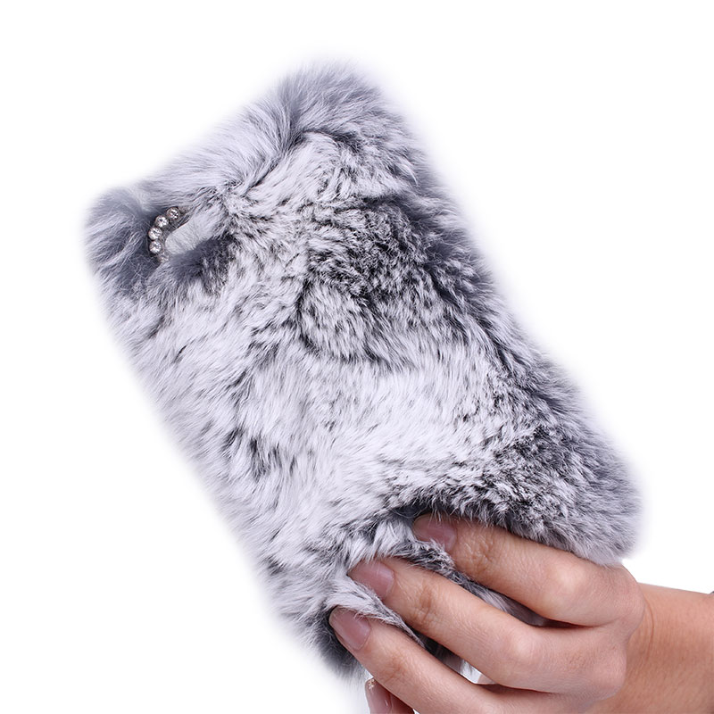 Rhinestone Winter Warm Fur With Lace Cover For Iphone 4/4s-grey