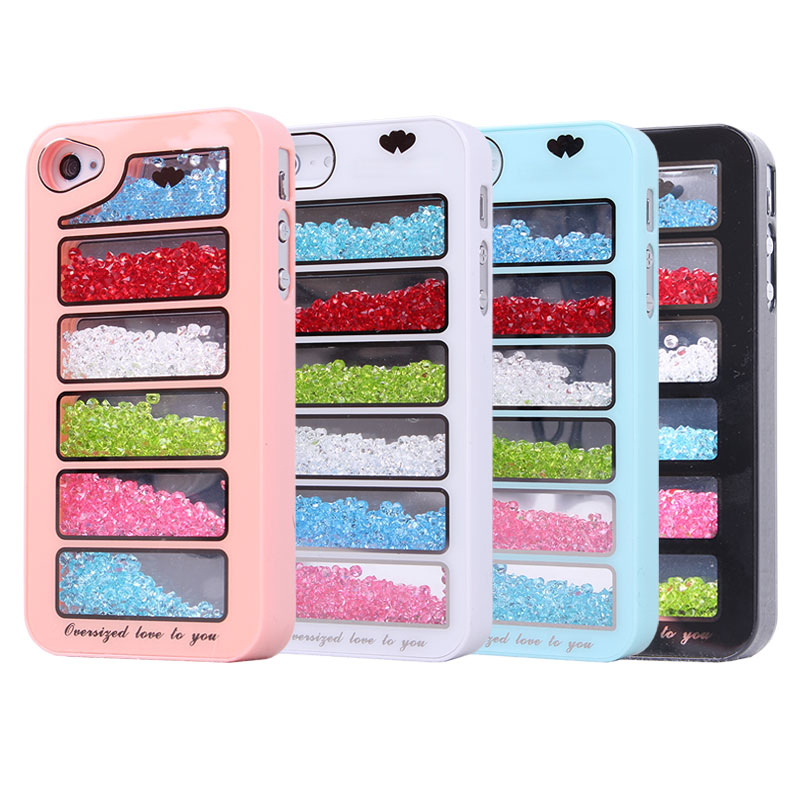 Bling Rainbow Element Crystal Phone Cover Case For Iphone 4/4s-pink