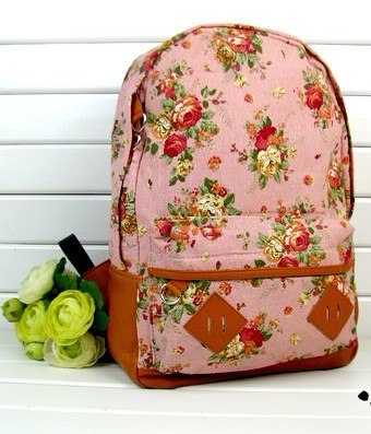 Fashion Vintage Cute Flower Schoolbag Campus Bag Backpack -pink