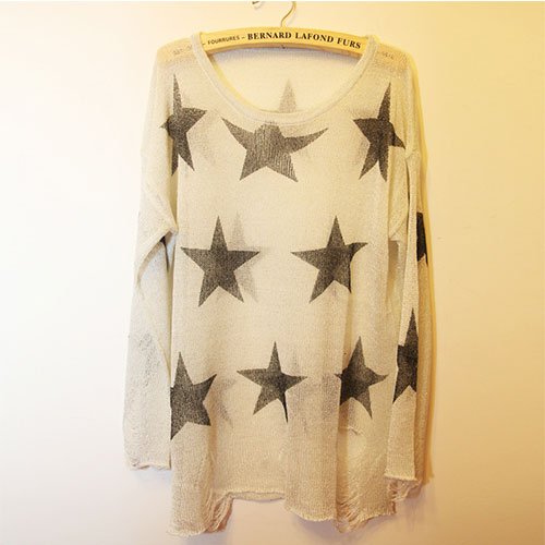Fashion Loose Fitting Star Print Knit Sweat Apricot [grhmf260002082