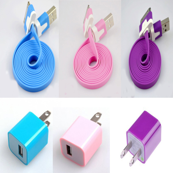 Total 6pcs/lot! Colouful 3pcs Usb Cord With Charger For Iphone 4/4s on ...